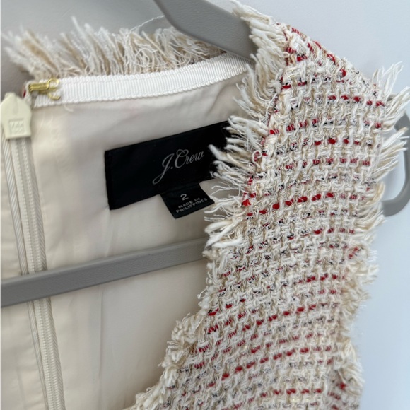J. Crew Cream Tweed V-Neck Shift Dress with Red, Gold & Black Accents - Picture 4 of 5